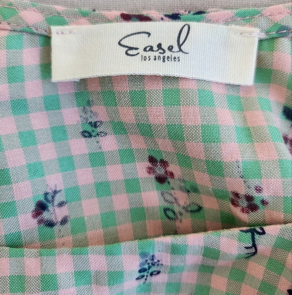 Easel Womens Oversized Gingham Babydoll Dress With Flowers size Medium - Picture 2 of 7